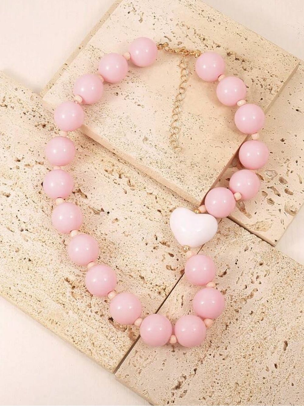 Anthropologie Pastel Pink Beaded Necklace with Heart Accent